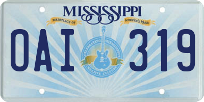 MS license plate OAI319