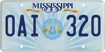 MS license plate OAI320
