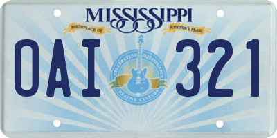MS license plate OAI321