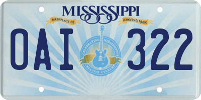 MS license plate OAI322