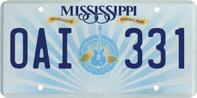 MS license plate OAI331