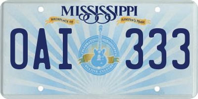 MS license plate OAI333
