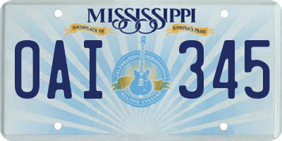 MS license plate OAI345