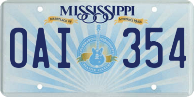MS license plate OAI354