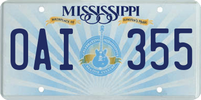 MS license plate OAI355