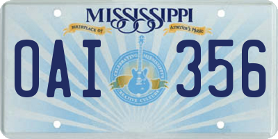 MS license plate OAI356