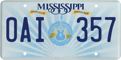 MS license plate OAI357