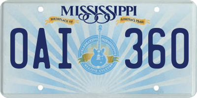 MS license plate OAI360