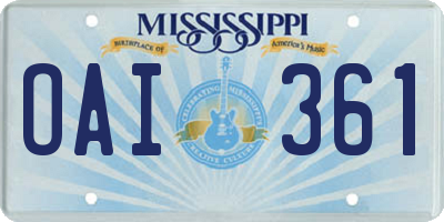MS license plate OAI361