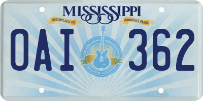 MS license plate OAI362