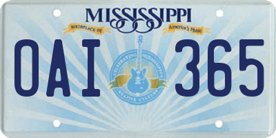 MS license plate OAI365