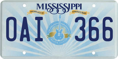 MS license plate OAI366
