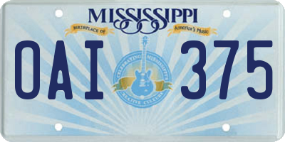 MS license plate OAI375