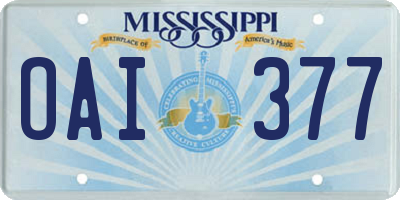 MS license plate OAI377