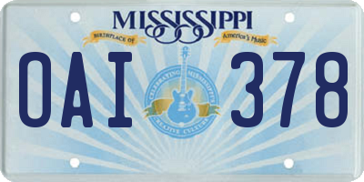 MS license plate OAI378