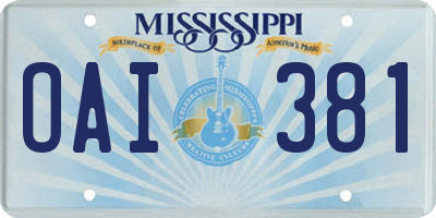 MS license plate OAI381