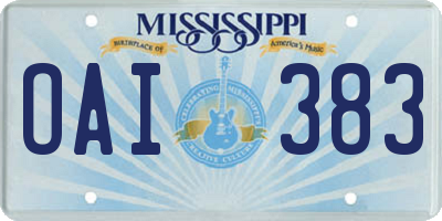 MS license plate OAI383