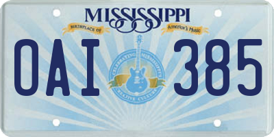 MS license plate OAI385