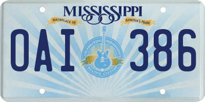 MS license plate OAI386