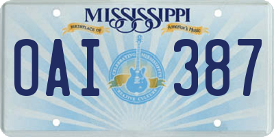 MS license plate OAI387