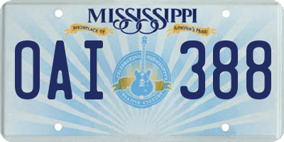 MS license plate OAI388