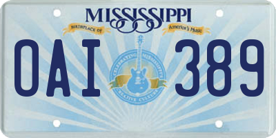 MS license plate OAI389