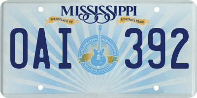 MS license plate OAI392