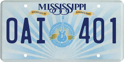 MS license plate OAI401