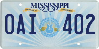 MS license plate OAI402