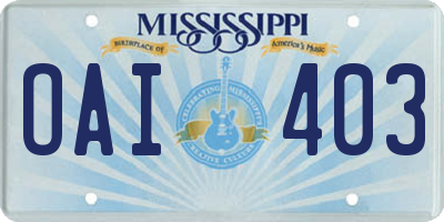 MS license plate OAI403