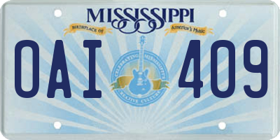 MS license plate OAI409