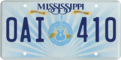 MS license plate OAI410