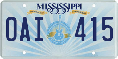 MS license plate OAI415