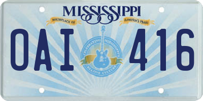 MS license plate OAI416
