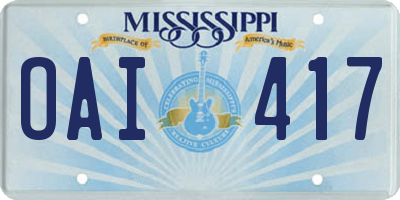MS license plate OAI417