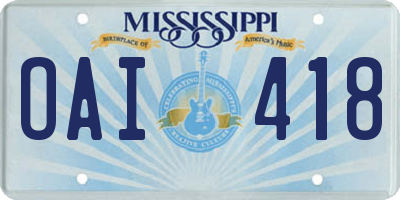 MS license plate OAI418