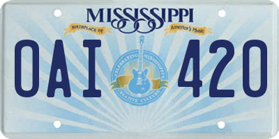 MS license plate OAI420
