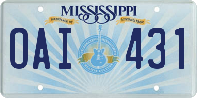 MS license plate OAI431