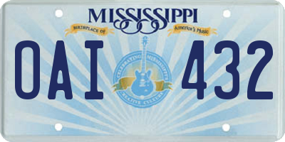 MS license plate OAI432