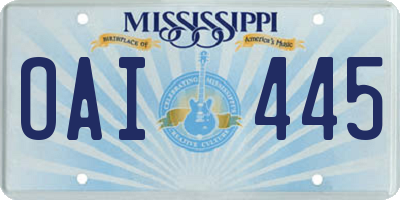 MS license plate OAI445