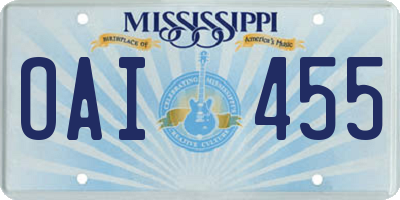 MS license plate OAI455