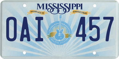 MS license plate OAI457