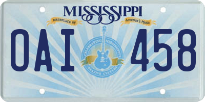 MS license plate OAI458
