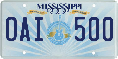 MS license plate OAI500