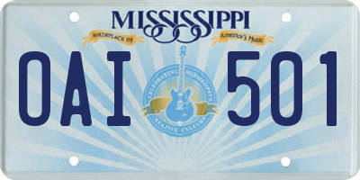 MS license plate OAI501