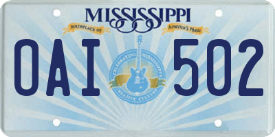 MS license plate OAI502