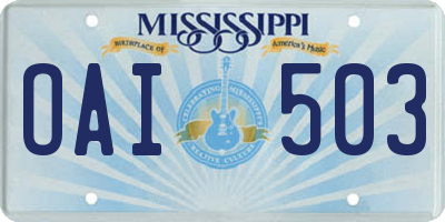 MS license plate OAI503