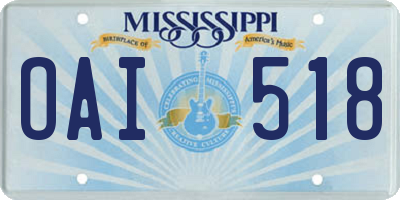 MS license plate OAI518