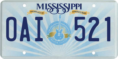 MS license plate OAI521