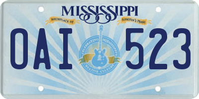 MS license plate OAI523